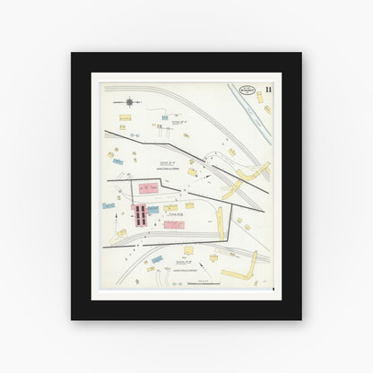 Old map wall art mockup — black gallery frame with white mat — Sanborn Fire Insurance Map from Windber, Somerset County, Pennsylvania (1910), Sheet #0011