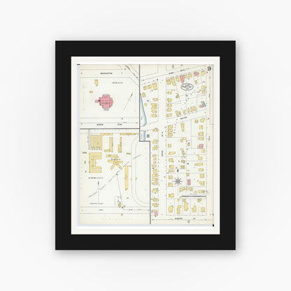 Old map wall art mockup — black gallery frame with white mat — Sanborn Fire Insurance Map from Pontiac, Oakland County, Michigan (1903), Sheet #0009