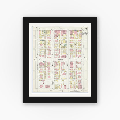 Old map wall art mockup — black gallery frame with white mat — Sanborn Fire Insurance Map from Portsmouth, Scioto County, Ohio (1897), Sheet #0006
