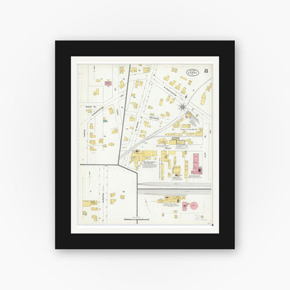 Old map wall art mockup — black gallery frame with white mat — Sanborn Fire Insurance Map from Corry, Erie County, Pennsylvania (1904), Sheet #0008