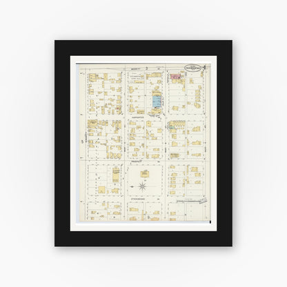 Old map wall art mockup — black gallery frame with white mat — Sanborn Fire Insurance Map from Iron Mountain, Dickinson County, Michigan (1897), Sheet #0004