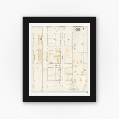 Old map wall art mockup — black gallery frame with white mat — Sanborn Fire Insurance Map from Ferris, Ellis County, Texas (1941), Sheet #0006