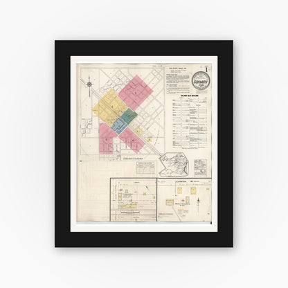 Old map wall art mockup — black gallery frame with white mat — Sanborn Fire Insurance Map from Gorman, Eastland County, Texas (1945) - Complete Map Set