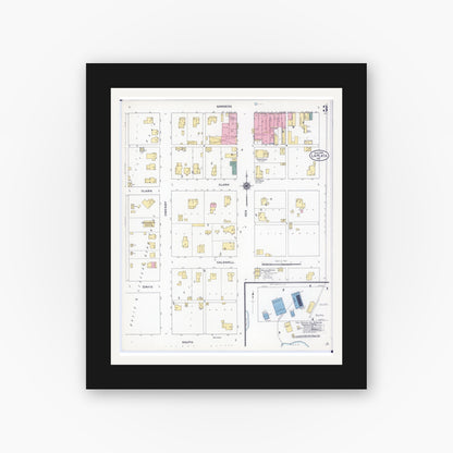 Old map wall art mockup — black gallery frame with white mat — Sanborn Fire Insurance Map from La Plata, Macon County, Missouri (1909), Sheet #0003