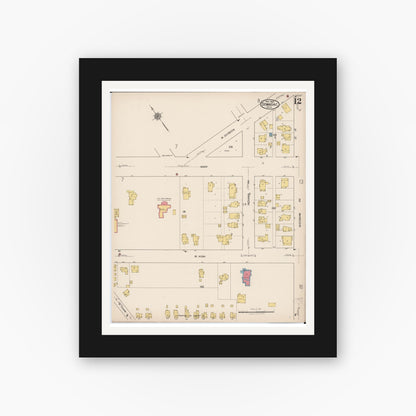 Old map wall art mockup — black gallery frame with white mat — Sanborn Fire Insurance Map from Dowagiac, Cass County, Michigan (1922), Sheet #0012