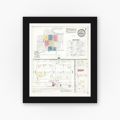 Old map wall art mockup — black gallery frame with white mat — Sanborn Fire Insurance Map from Marengo, Iowa County, Iowa (1911) â€” Complete Set