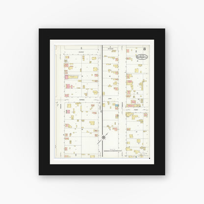 Old map wall art mockup — black gallery frame with white mat — Sanborn Fire Insurance Map from New Braunfels, Comal County, Texas (1912), Sheet #0008