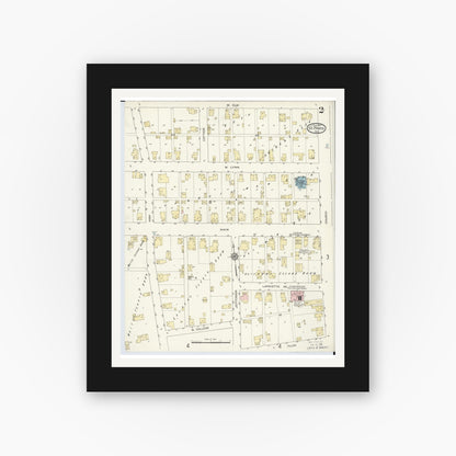 Old map wall art mockup — black gallery frame with white mat — Sanborn Fire Insurance Map from Saint Paris, Champaign County, Ohio (1914), Sheet #0002
