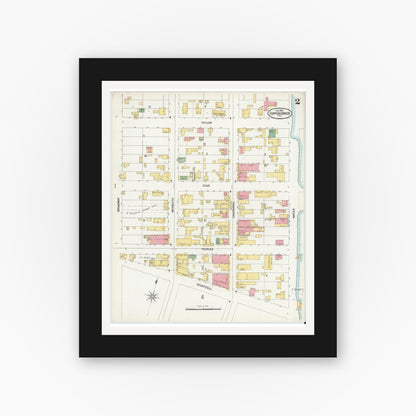 Old map wall art mockup — black gallery frame with white mat — Sanborn Fire Insurance Map from Corpus Christi, Nueces County, Texas (1900), Sheet #0002