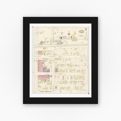 Old map wall art mockup — black gallery frame with white mat — Sanborn Fire Insurance Map from Payne, Paulding County, Ohio (1913), Sheet #0003