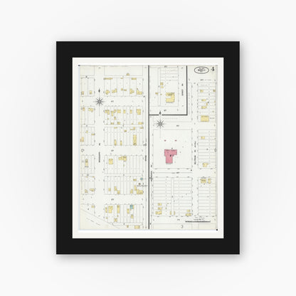 Old map wall art mockup — black gallery frame with white mat — Sanborn Fire Insurance Map from Bemidji, Beltrami County, Minnesota (1900), Sheet #0004