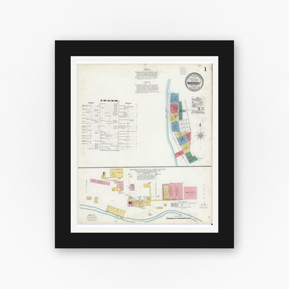 Old map wall art mockup — black gallery frame with white mat — Sanborn Fire Insurance Map from Ambridge, Beaver County, Pennsylvania (1905) - Complete Map Set