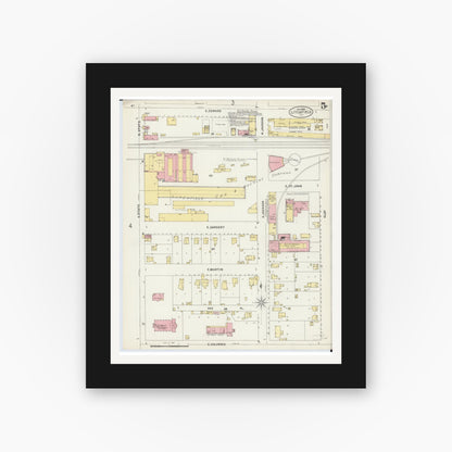Old map wall art mockup — black gallery frame with white mat — Sanborn Fire Insurance Map from Litchfield, Montgomery County, Illinois (1897), Sheet #0005