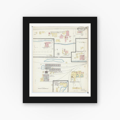 Old map wall art mockup — black gallery frame with white mat — Sanborn Fire Insurance Map from New Philadelphia, Tuscarawas County, Ohio (1887), Sheet #0004