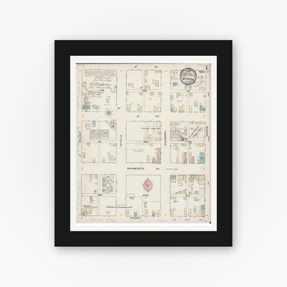 Old map wall art mockup — black gallery frame with white mat — Sanborn Fire Insurance Map from Saint Peter, Nicollet County, Minnesota (1885) - Complete Map Set