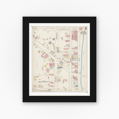 Old map wall art mockup — black gallery frame with white mat — Sanborn Fire Insurance Map from Galena, Jo Daviess County, Illinois (1885), Sheet #0002