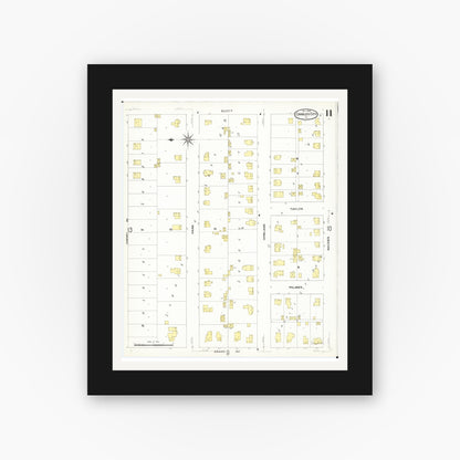 Old map wall art mockup — black gallery frame with white mat — Sanborn Fire Insurance Map from Charles City, Floyd County, Iowa (1909), Sheet #0011