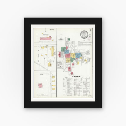 Old map wall art mockup — black gallery frame with white mat — Sanborn Fire Insurance Map from New Castle, Henry County, Indiana (1901) - Complete Map Set