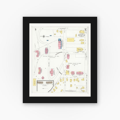 Old map wall art mockup — black gallery frame with white mat — Sanborn Fire Insurance Map from Granville, Licking County, Ohio (1926), Sheet #0003
