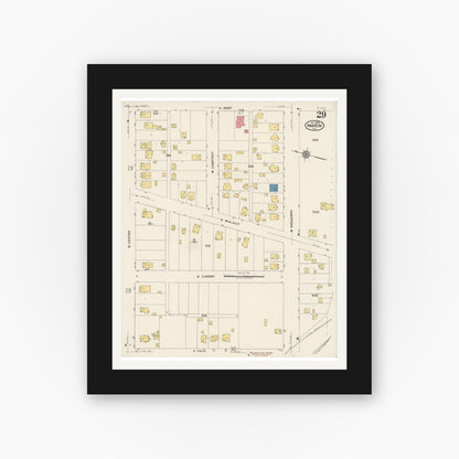 Old map wall art mockup — black gallery frame with white mat — Sanborn Fire Insurance Map from Anaheim, Orange County, California (1922), Sheet #0029