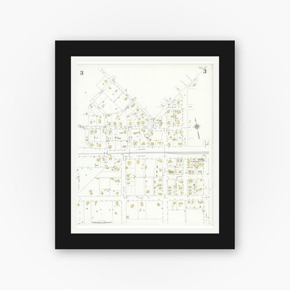 Old map wall art mockup — black gallery frame with white mat — Sanborn Fire Insurance Map from Hico, Hamilton County, Texas (1934), Sheet #0003