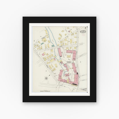 Old map wall art mockup — black gallery frame with white mat — Sanborn Fire Insurance Map from Amesbury, Essex County, Massachusetts (1894), Sheet #0007