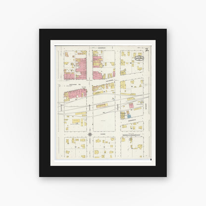 Old map wall art mockup — black gallery frame with white mat — Sanborn Fire Insurance Map from Brodhead, Green County, Wisconsin (1915), Sheet #0002