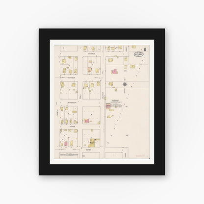 Old map wall art mockup — black gallery frame with white mat — Sanborn Fire Insurance Map from Sullivan, Moultrie County, Illinois (1922), Sheet #0008