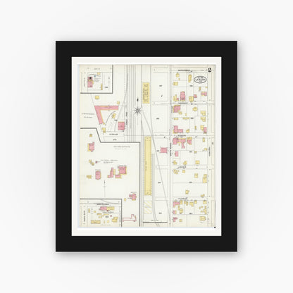 Old map wall art mockup — black gallery frame with white mat — Sanborn Fire Insurance Map from Laredo, Webb County, Texas (1905), Sheet #0002