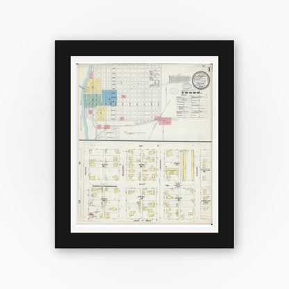 Old map wall art mockup — black gallery frame with white mat — Sanborn Fire Insurance Map from Fulton, Whiteside County, Illinois (1897) - Complete Map Set