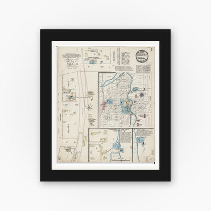 Old map wall art mockup — black gallery frame with white mat — Sanborn Fire Insurance Map from Faribault, Rice County, Minnesota (1884) - Complete Map Set