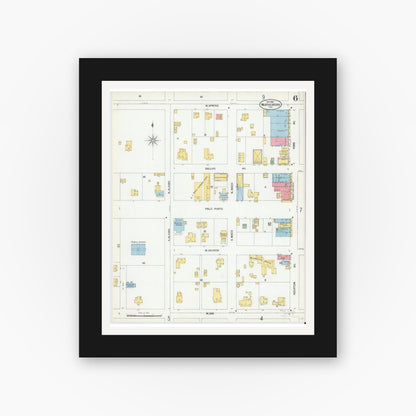 Old map wall art mockup — black gallery frame with white mat — Sanborn Fire Insurance Map from Weatherford, Parker County, Texas (1900), Sheet #0006
