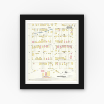 Old map wall art mockup — black gallery frame with white mat — Sanborn Fire Insurance Map from Huntingdon, Huntingdon County, Pennsylvania (1906), Sheet #0009
