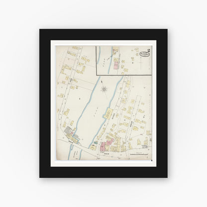 Old map wall art mockup — black gallery frame with white mat — Sanborn Fire Insurance Map from Warren, Worcester County, Massachusetts (1887), Sheet #0002