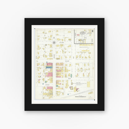 Old map wall art mockup — black gallery frame with white mat — Sanborn Fire Insurance Map from Archbold, Fulton County, Ohio (1908), Sheet #0002