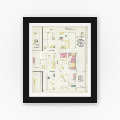 Old map wall art mockup — black gallery frame with white mat — Sanborn Fire Insurance Map from El Campo, Wharton County, Texas (1907) - Complete Map Set