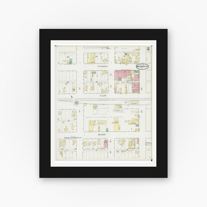 Old map wall art mockup — black gallery frame with white mat — Sanborn Fire Insurance Map from Montgomery City, Montgomery County, Missouri (1893), Sheet #0002