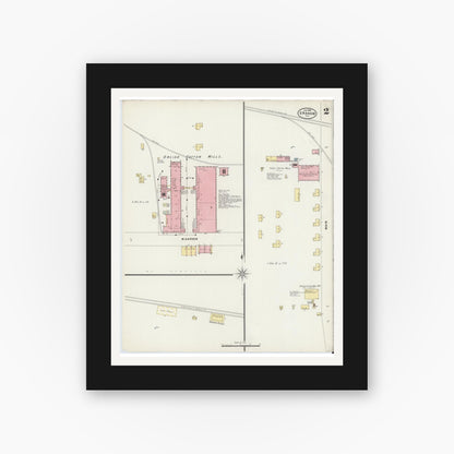 Old map wall art mockup — black gallery frame with white mat — Sanborn Fire Insurance Map from Graham, Alamance County, North Carolina (1898), Sheet #0002