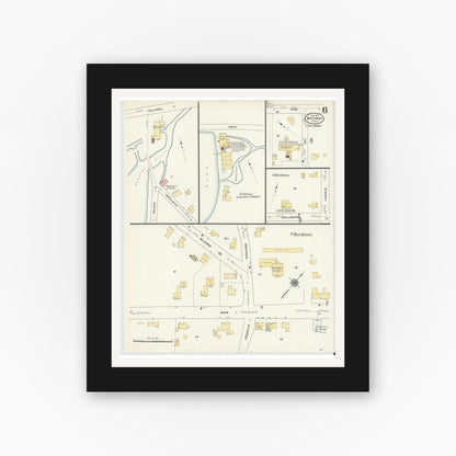 Old map wall art mockup — black gallery frame with white mat — Sanborn Fire Insurance Map from Medway, Norfolk County, Massachusetts (1910), Sheet #0006