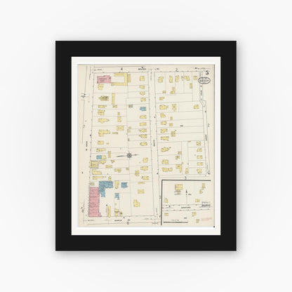 Old map wall art mockup — black gallery frame with white mat — Sanborn Fire Insurance Map from Sodus, Wayne County, New York (1915), Sheet #0005