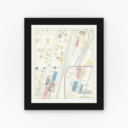 Old map wall art mockup — black gallery frame with white mat — Sanborn Fire Insurance Map from Fairport, Monroe County, New York (1909), Sheet #0007
