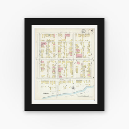 Old map wall art mockup — black gallery frame with white mat — Sanborn Fire Insurance Map from Renovo, Clinton County, Pennsylvania (1897), Sheet #0004