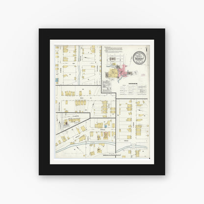 Old map wall art mockup — black gallery frame with white mat — Sanborn Fire Insurance Map from Tremont, Schuylkill County, Pennsylvania (1911), Sheet #0001