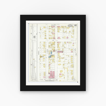 Old map wall art mockup — black gallery frame with white mat — Sanborn Fire Insurance Map from Ironton, Lawrence County, Ohio (1909), Sheet #0022