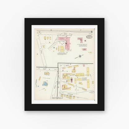 Old map wall art mockup — black gallery frame with white mat — Sanborn Fire Insurance Map from Woodbury, Gloucester County, New Jersey (1915), Sheet #0008
