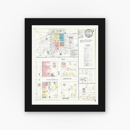 Old map wall art mockup — black gallery frame with white mat — Sanborn Fire Insurance Map from Washington, Washington County, Iowa (1892) â€” Complete Set