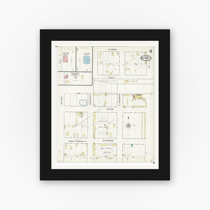 Old map wall art mockup — black gallery frame with white mat — Sanborn Fire Insurance Map from Winterset, Madison County, Iowa (1893), Sheet #0004