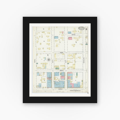 Old map wall art mockup — black gallery frame with white mat — Sanborn Fire Insurance Map from Belton, Bell County, Texas (1891), Sheet #0003