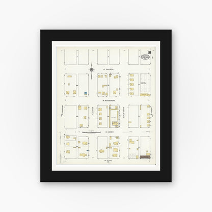 Old map wall art mockup — black gallery frame with white mat — Sanborn Fire Insurance Map from Vernon, Wilbarger County, Texas (1920), Sheet #0010