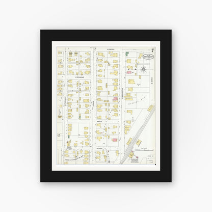 Old map wall art mockup — black gallery frame with white mat — Sanborn Fire Insurance Map from Hartford City, Blackford County, Indiana (1901), Sheet #0007